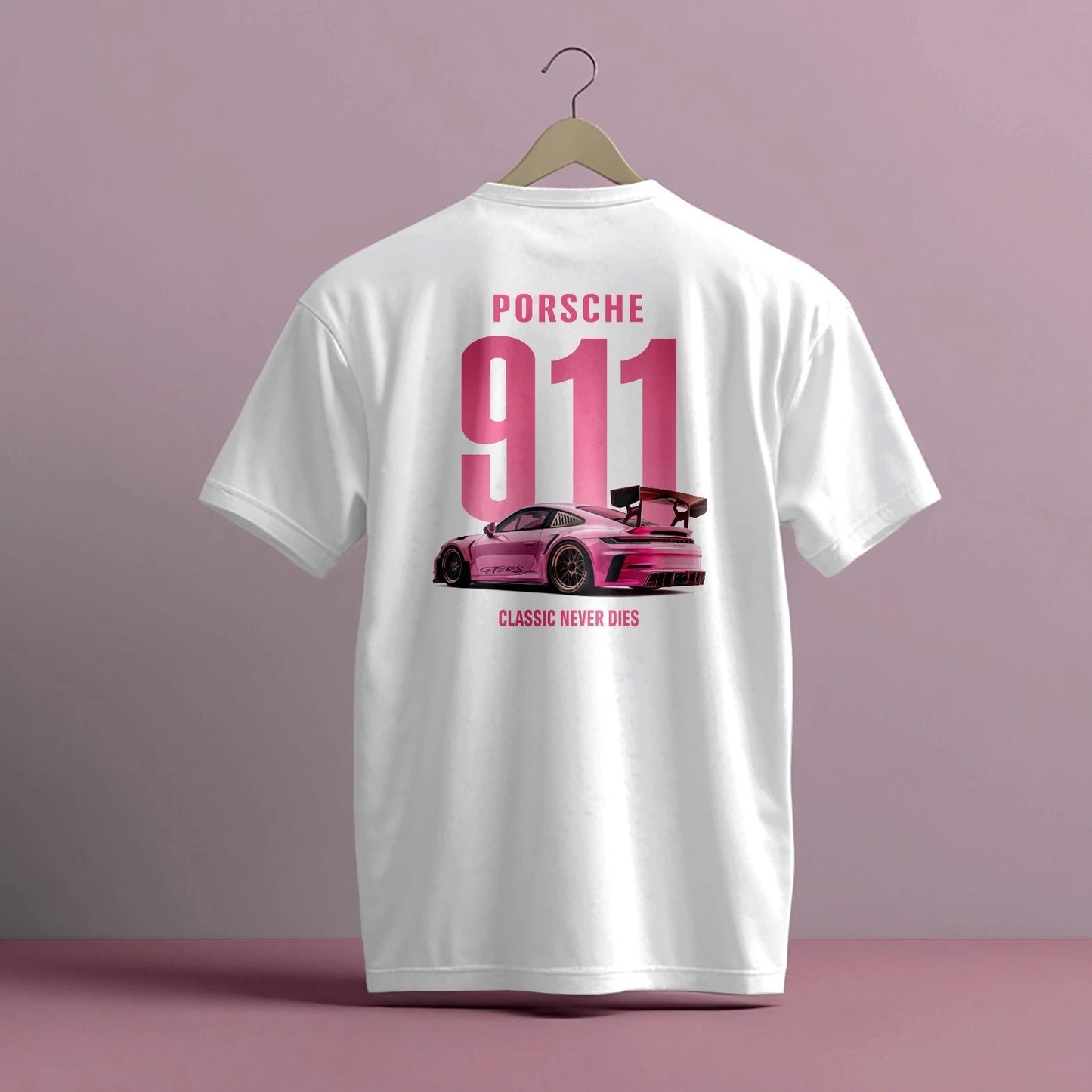 PORSCHE 911 GT3 RS PINK PRINT HIGH QUALITY HEAVY COTTON T-SHIRT (UNISEX)