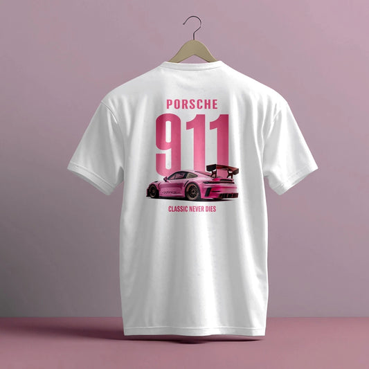 PORSCHE 911 GT3 RS PINK PRINT HIGH QUALITY HEAVY COTTON T-SHIRT (UNISEX)