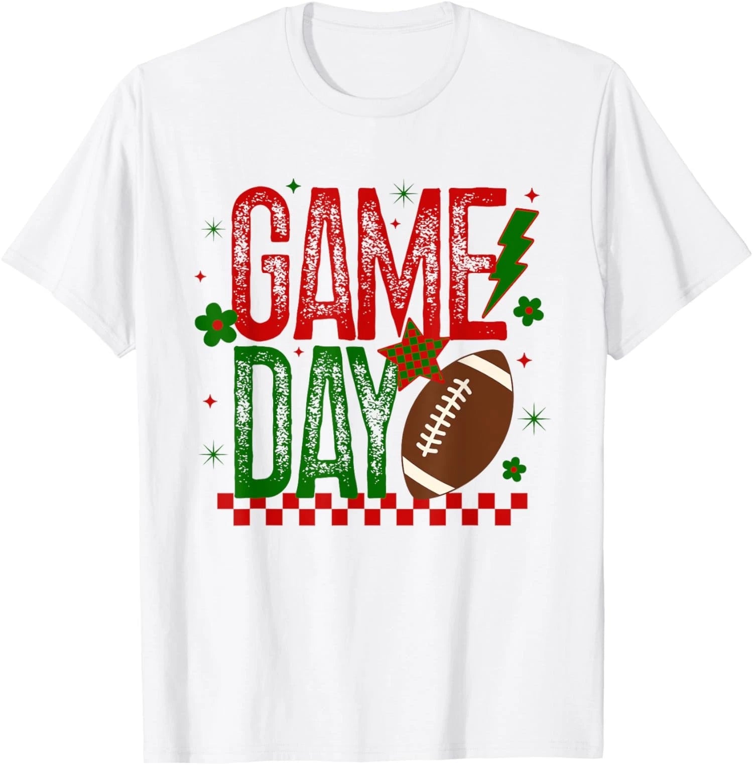 Game Day Football Retro Checked Red Green Touchdown Unisex T-Shirt