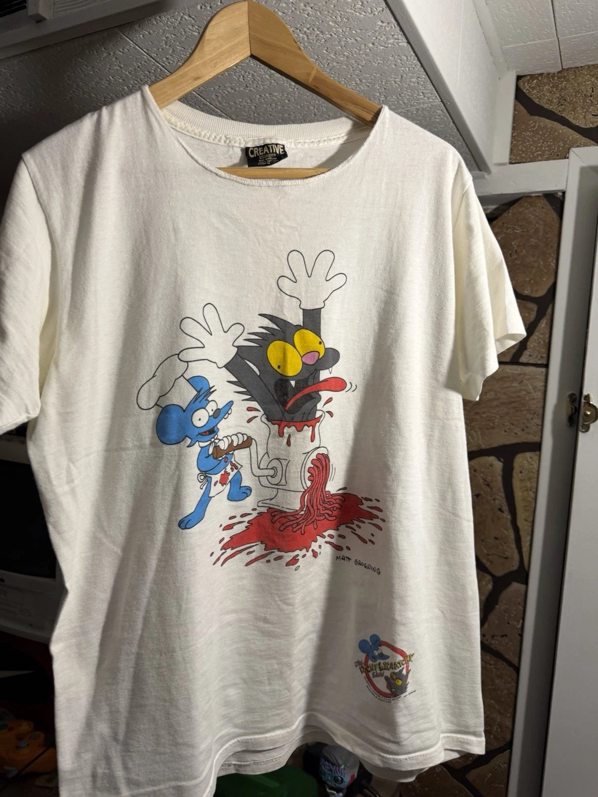 Creative Images Itchy & Scratchy Simpsons White Tee Men's L SINGLE STITCH