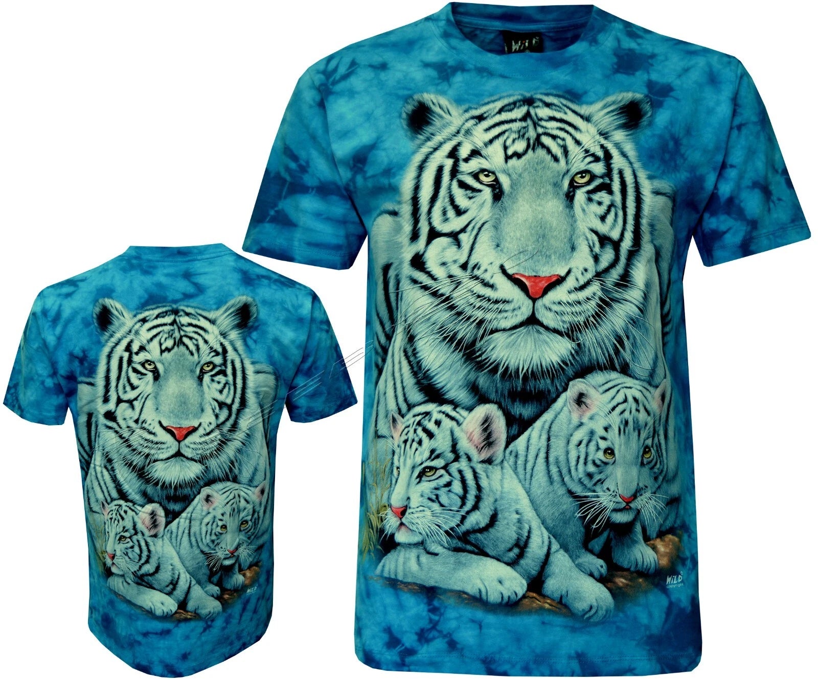 Tie Dye T-Shirt White Tiger and Cute Cubs Bengal Siberian Glow in Dark by Wild