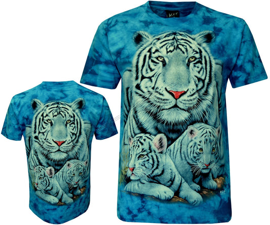 Tie Dye T-Shirt White Tiger and Cute Cubs Bengal Siberian Glow in Dark by Wild