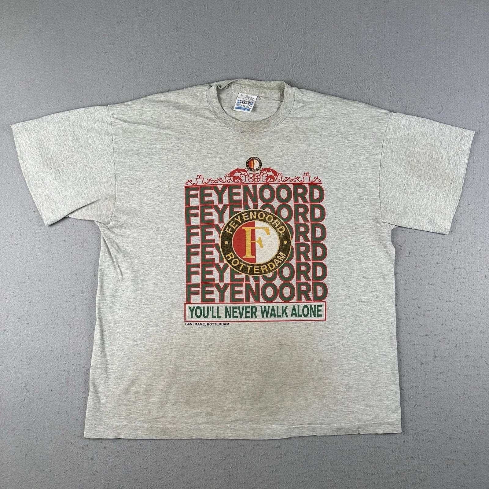 Vintage 90s Feyenoord Rotterham FC T Shirt Men's XL Grey Dutch Football Soccer