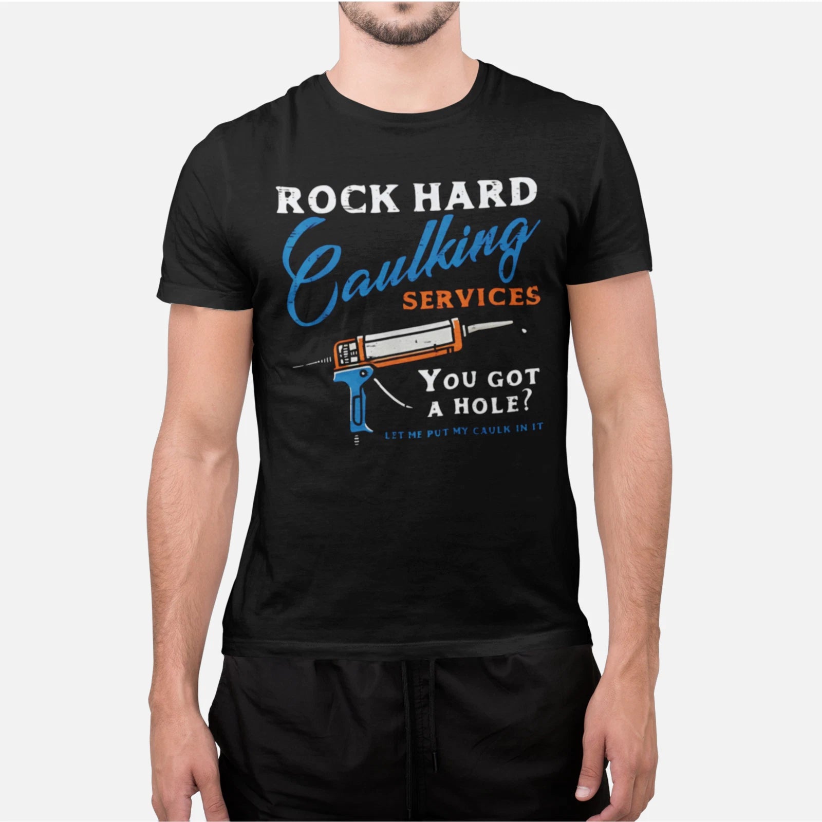 Rock Hard Caulking Services Shirt Funny Construction Tradesman Joke Tee