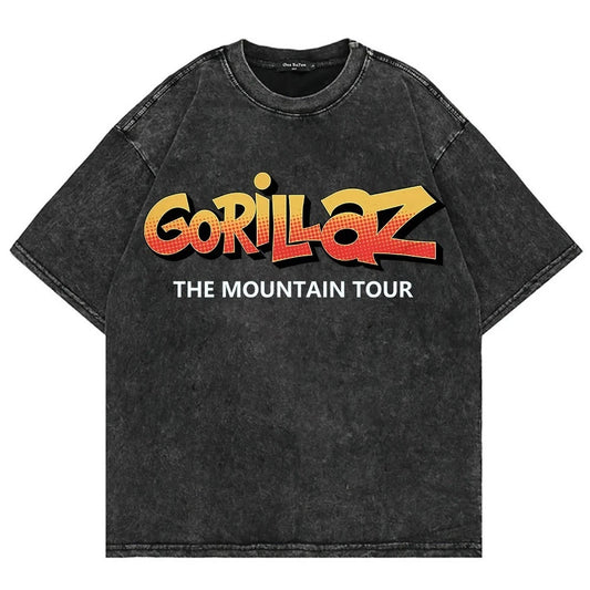 Gorillaz The Mountain Washed Cotton T-Shirts Gorillaz Unisex The Mountain Tour