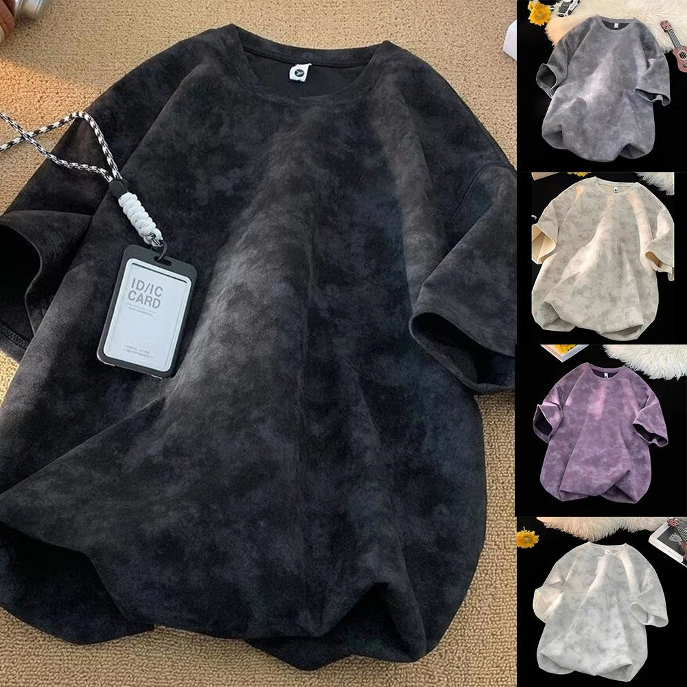 Men Short Sleeve Tie Dye T Shirt Casual Loose Fit Streetwear Top for Daily Wear