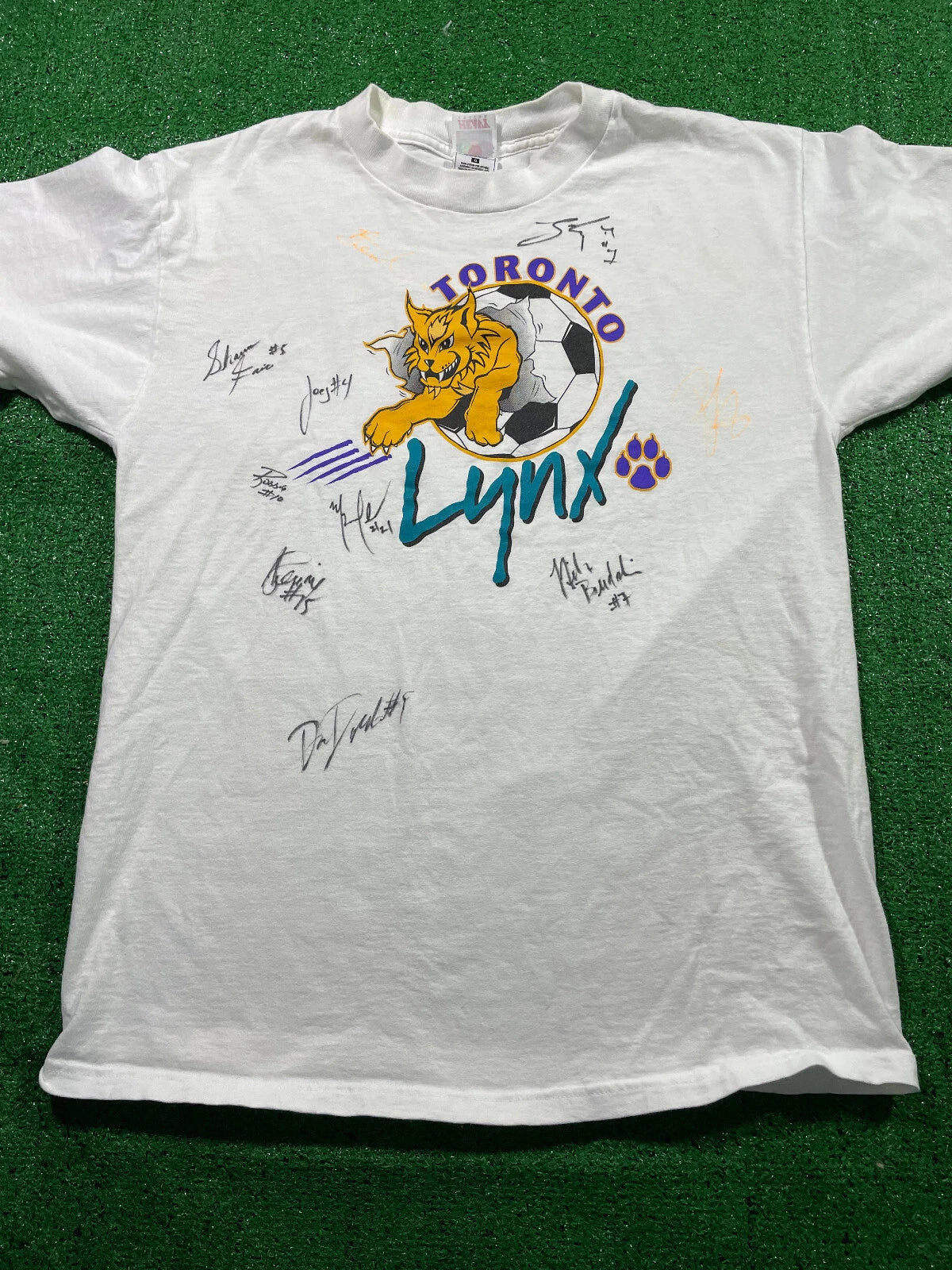 Vtg 90s Toronto Lynx T-Shirt Sz Large White USL Soccer Worn Signed