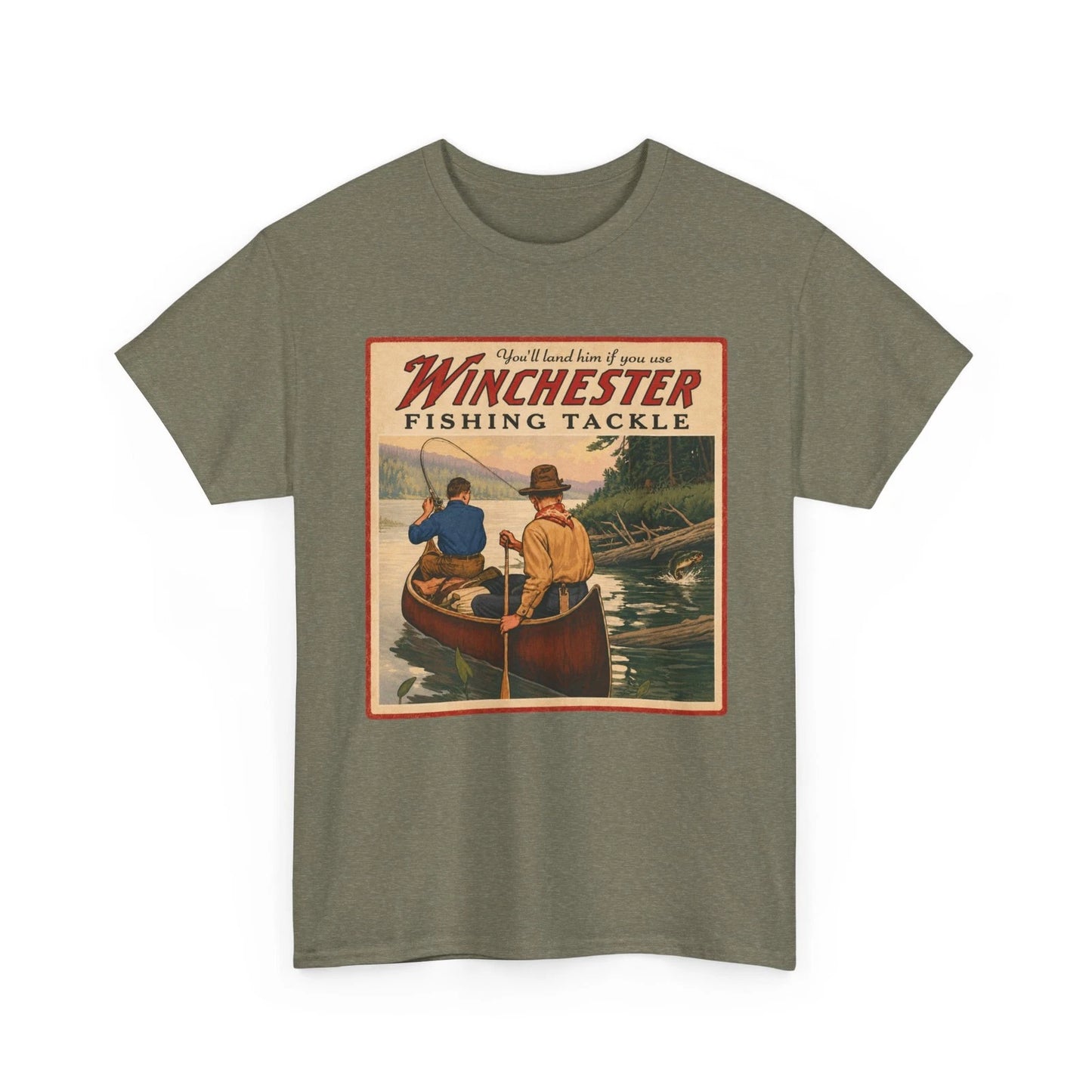 You'll Land Him If You Use Winchester Fishing Tackle Retro Canoe Scene T-shirt