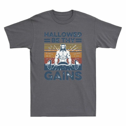 Workout Men's Thy Gift Retro & Be Fitness Gym Funny T-Shirt Jesus Hallowed Gains