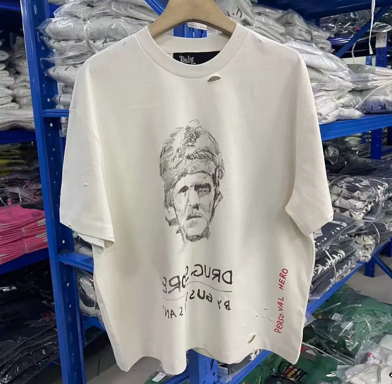 Cotton Crew Neck Tee Hand-Drawn Figure Print Hip Hop Street Short Sleeve Top