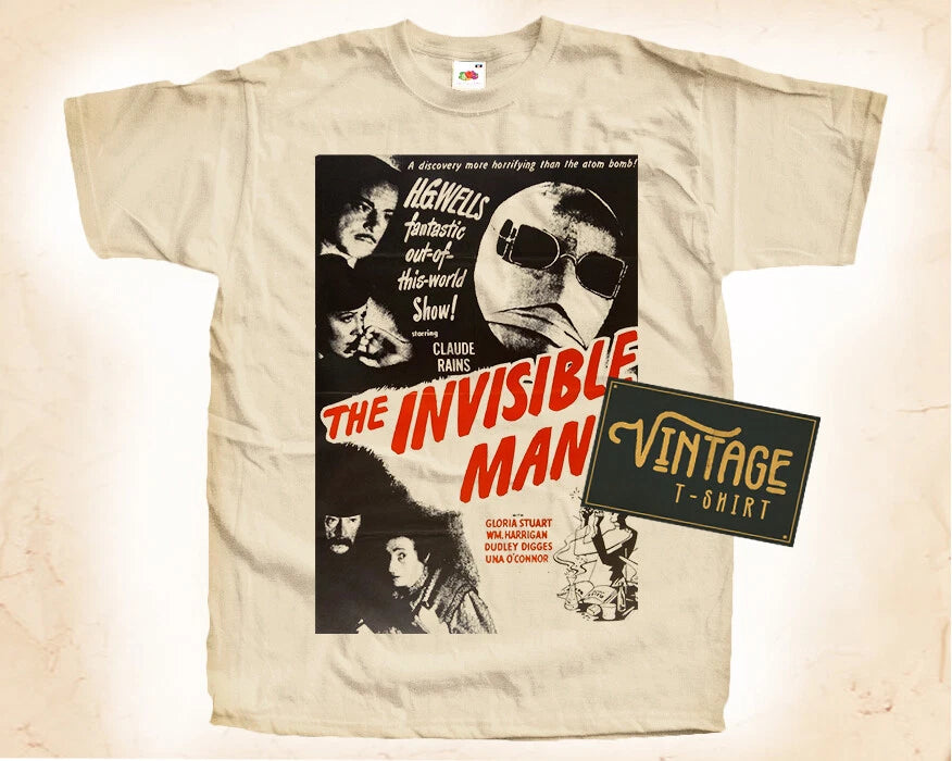 The Invisible Man V2 T SHIRT Tee Movie Poster Vintage Natural sizes S to 5XL