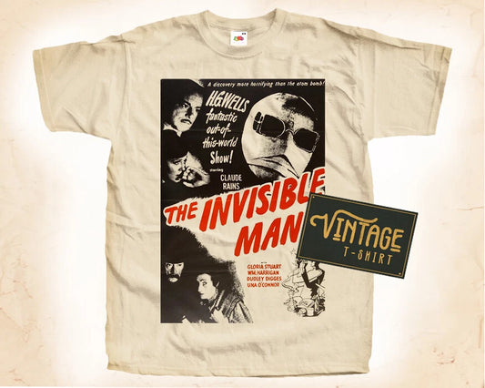 The Invisible Man V2 T SHIRT Tee Movie Poster Vintage Natural sizes S to 5XL