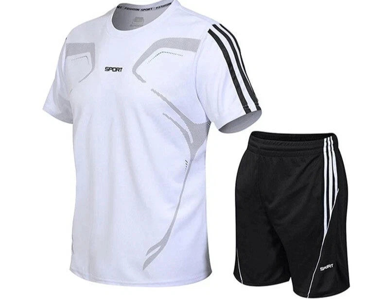 Men’s Sports T-Shirt & Shorts Set 2 Piece Gym Running Quick Dry Tracksuit Athlet