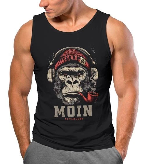 Mens Tank Top Shirt Moin Lettering Gorilla Music Print Chest Print