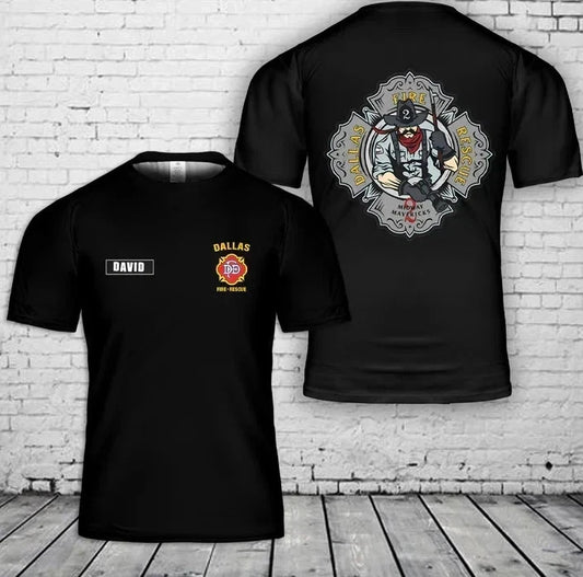 Custom Name Dallas Fire Rescue Fire Department Firefighter AOP 3D T-Shirt