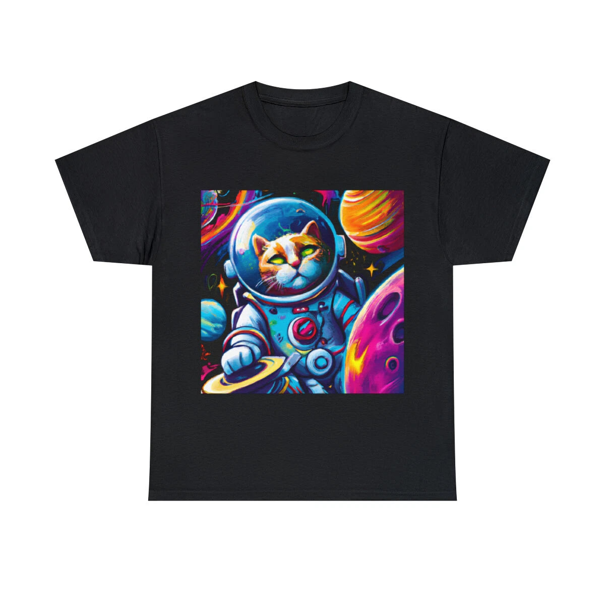 Cat T Shirt Art Tee Cosmos Space Feline Psychedelic Planet Cool Astronaut Galaxy