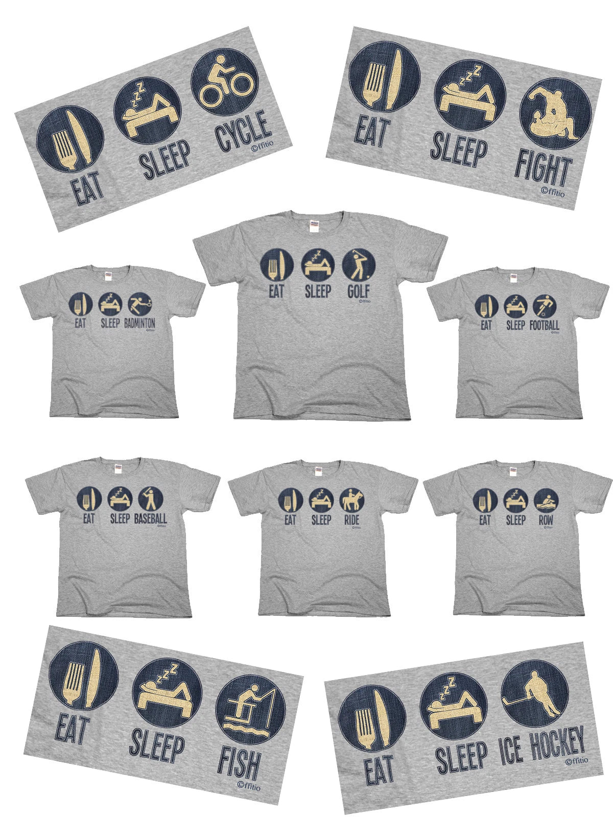 Eat Sleep Sport/Fitness Denim Effect Mens  Cotton T-Shirt *Choose Sport*