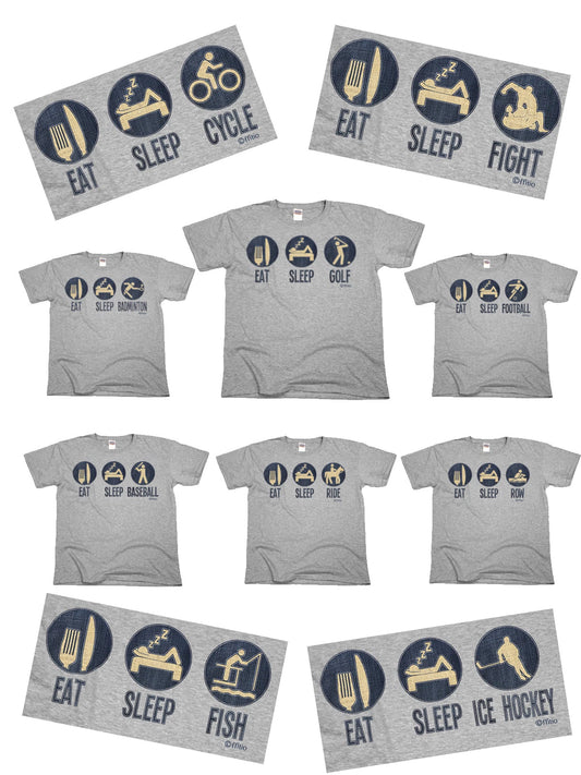 Eat Sleep Sport/Fitness Denim Effect Mens  Cotton T-Shirt *Choose Sport*