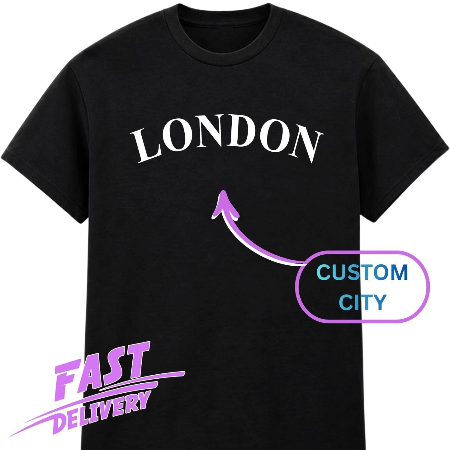 Personalised London T Shirt Custom City Name Travel Holiday Vacation Tee Xmas