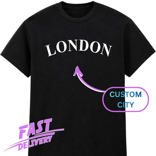 Personalised London T Shirt Custom City Name Travel Holiday Vacation Tee Xmas