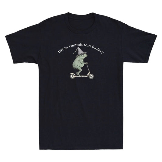 Whimsical Frog Wizard Off to Commit Tom Foolery Frog Funny Meme Men's T-Shirt