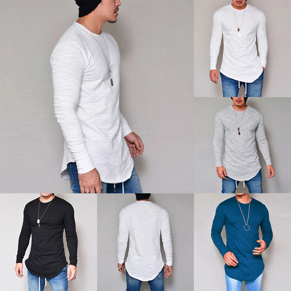 Fashion Men's Slim Fit O Neck Long Sleeve Muscle Tee T-Shirt Casual Tops Blouse