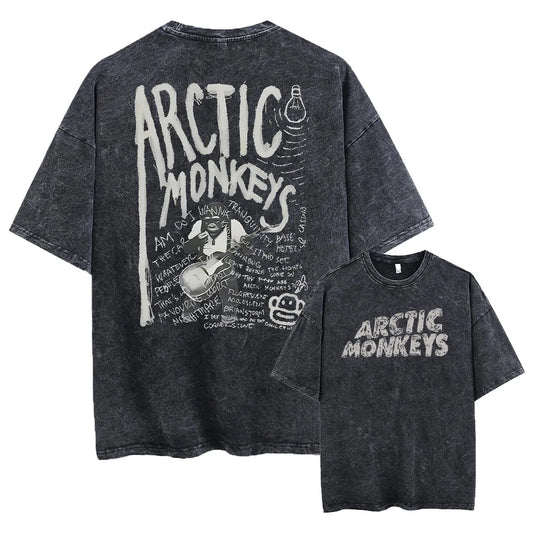 Retro Rock Music Graphic T-Shirt Men’s Oversized Vintage Washed Tee Streetwear
