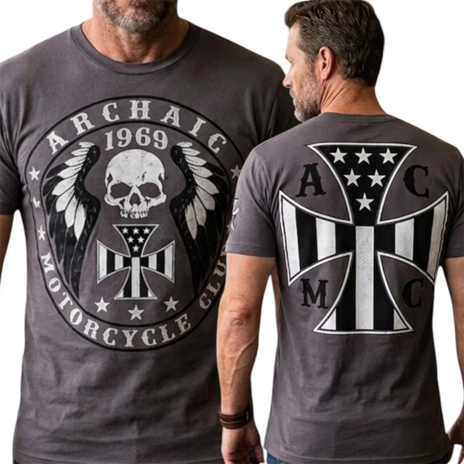 ARCHAIC by AFFLICTION Charcoal MOTOR BILLY Short Sleeve Slim Fit T-shirt NWT