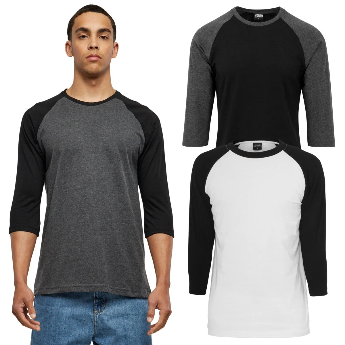 Urban Classics Contrast 3/4 Sleeve Raglan Tee T-Shirt Long Sleeve Mens Long Sleeve