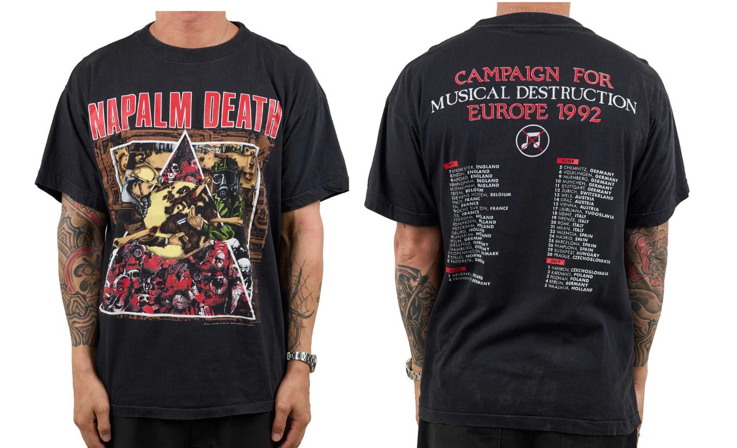 Vintage 1992 Napalm Death Campaign For Musical Destruction Tour T-Shirt S-5XL