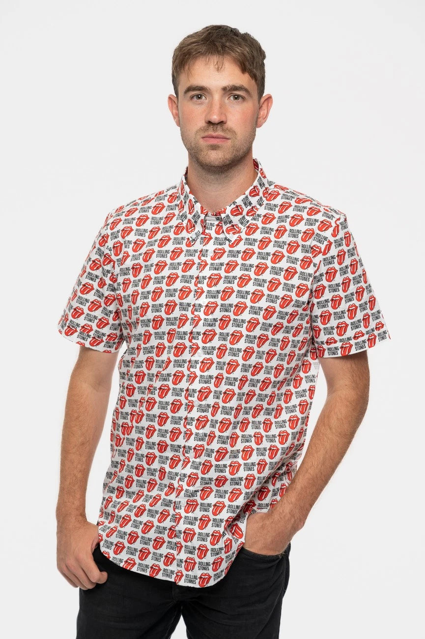 The Rolling Stones Casual Shirt Tongue and Logo All over Print Official White