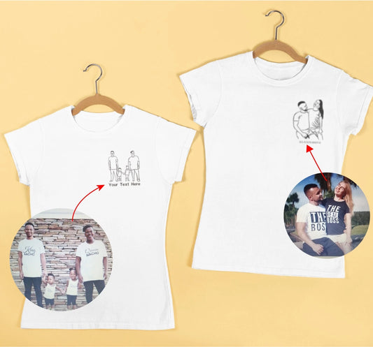 Personalised Custom Embroidered T-shirt Your Family Couple Image sketching Gifts