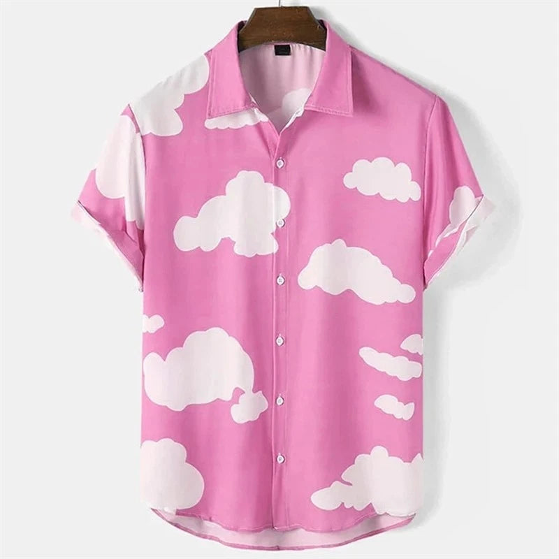 Mens Button Down Shirts Cloud Sky Printed Hawaiian Tops Novelty Ugly Gift Clouds
