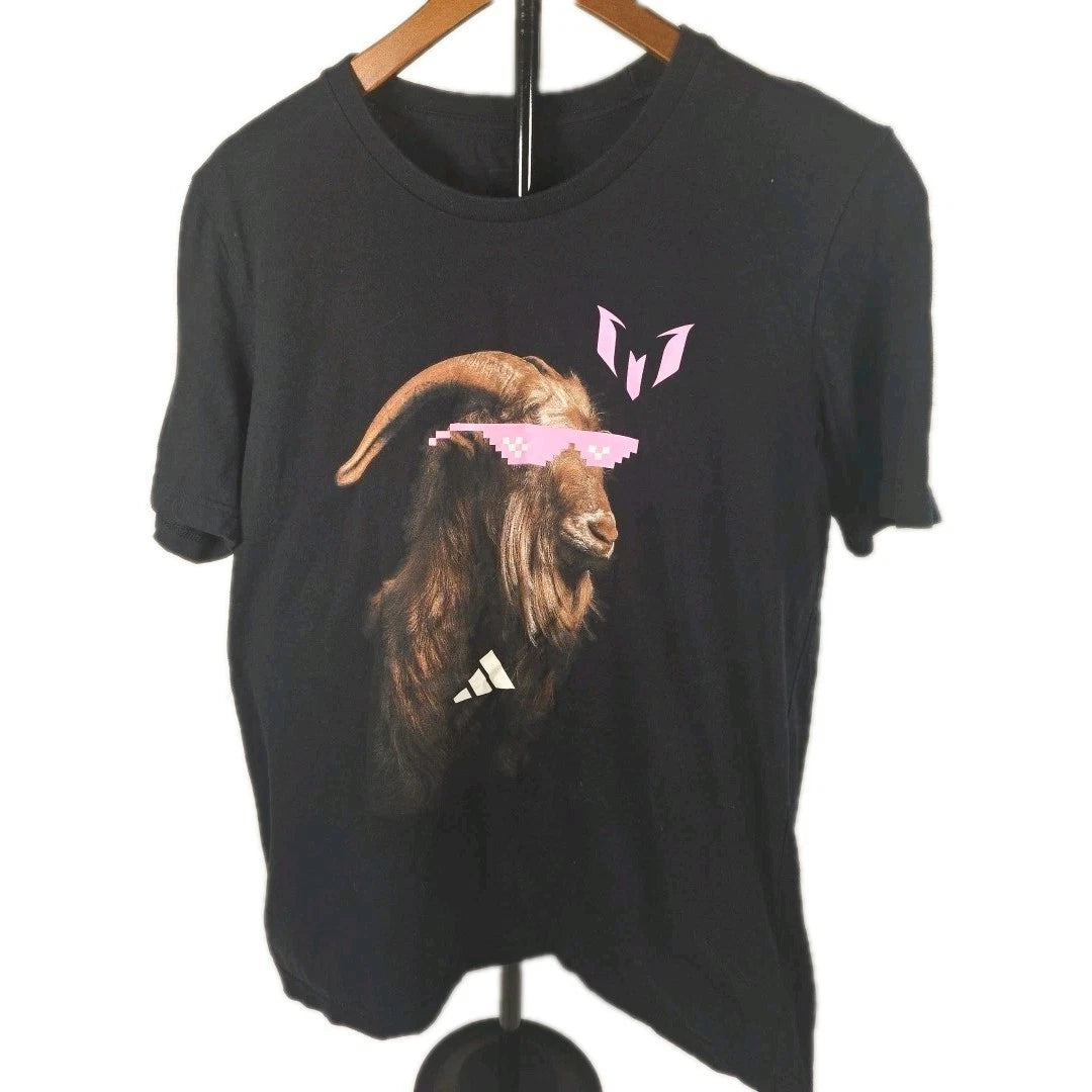 Adidas Goat Messi Shirt Men’s M Inter Miami Theme Black Soccer The Goat Graphic