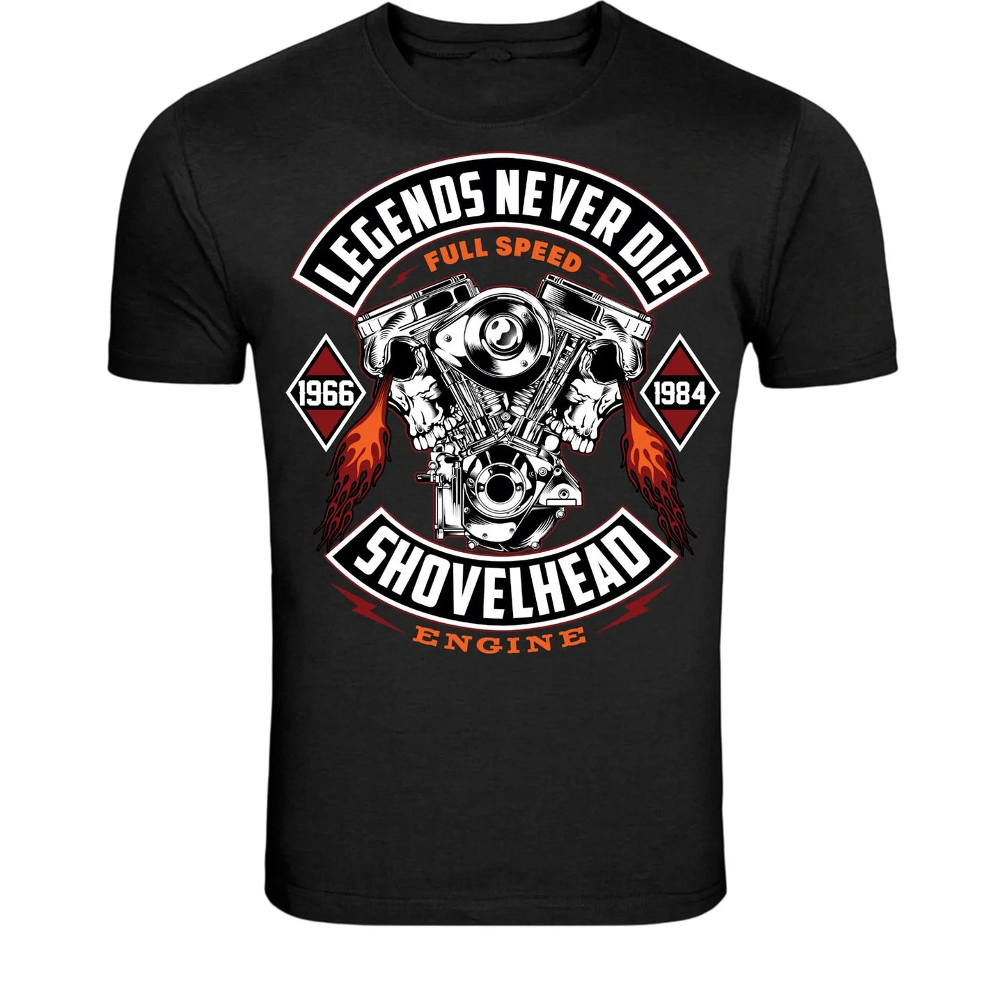 Legends Never Die Shovelhead Engine T-Shirt - Vintage Biker