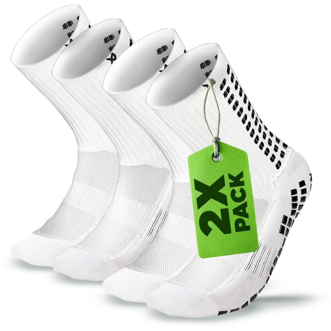 Dual Grip Soccer Socks - Pack of 2, Small, White - Anti-Slip Cleat Grip Socks...