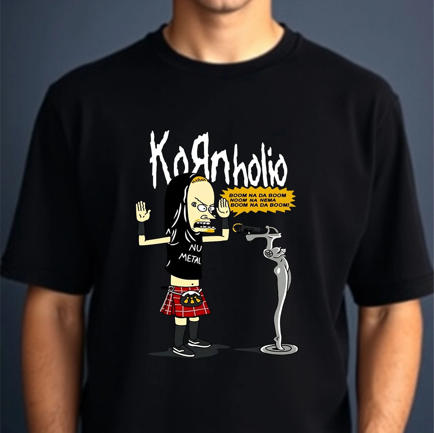 Kornholio Band T-shirt Cartoon Themed Nu-Metal Rock Music Top Men's Gift Tee