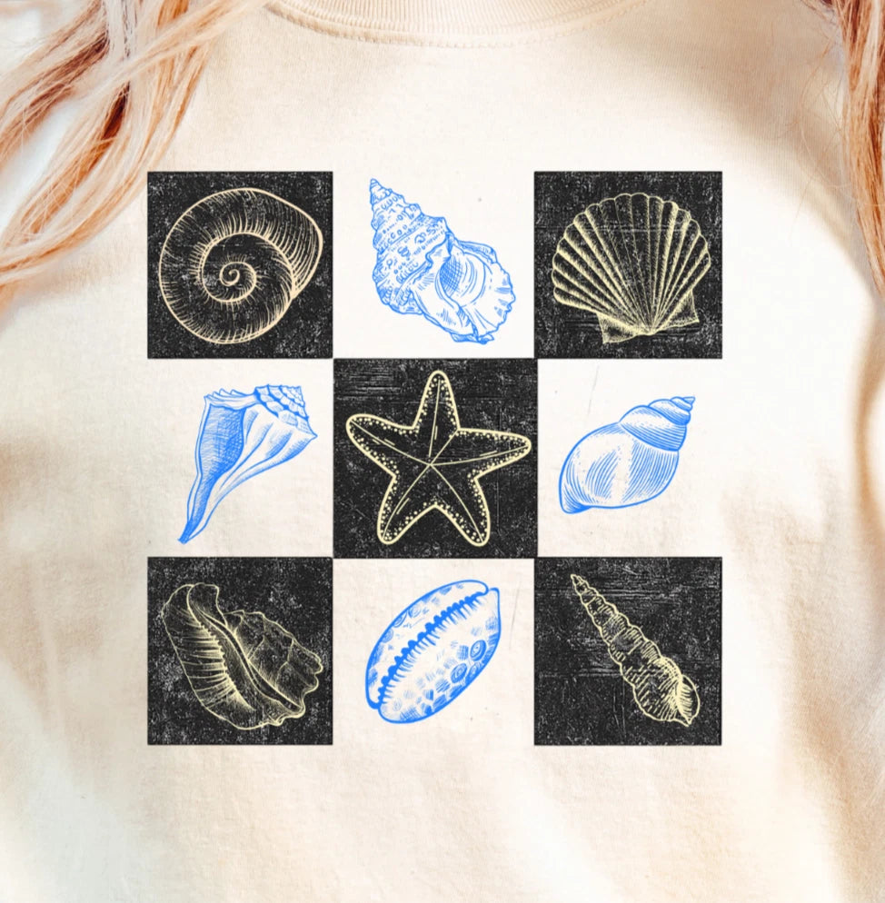 Seashell Grid T-shirt | Nautical Shells Tee, Beach Ocean Vibes Shirt, Summerwear