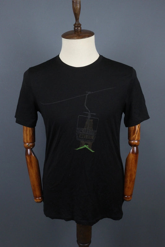 Icebreaker Black Merino Wool Graphic Printed Crew Activewear Baselayer T-Shirt