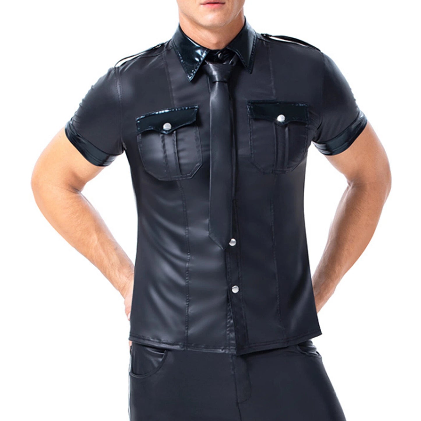 Men's Faux Leather T Shirt Wet Look Short Sleeve Slim Tights Top Clubwear Party
