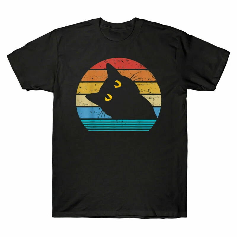 New Cats Vintage Tee Kitty Black Men's Cat Style Lover T-Shirt Cute Retro Gift