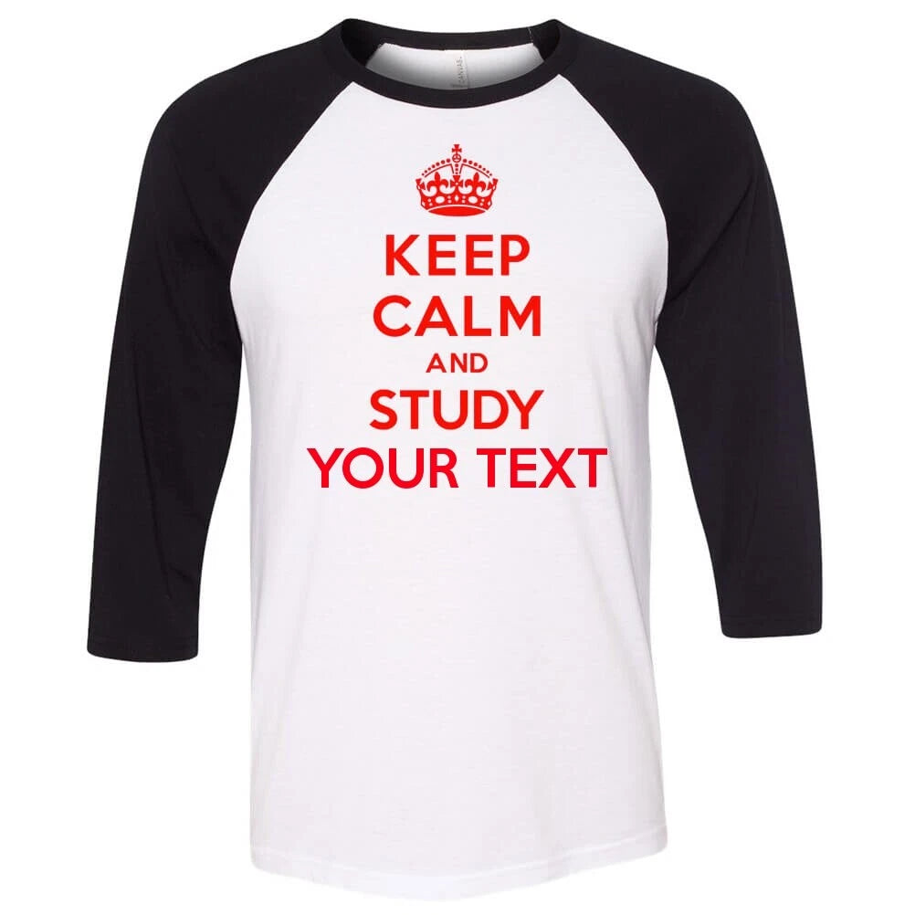 Custom Keep Calm Study Shirt Personalized Baseball Raglan Tee