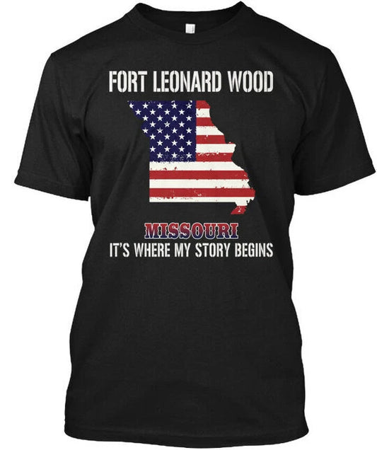 Fort Leonard Wood Mo Story Begins T-Shirt Made in the USA Size S to 5XL