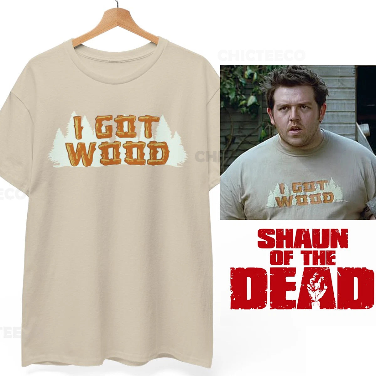 I Got Wood T-Shirt Shaun of the Dead Simon Pegg Ed Zombies Unisex Tee