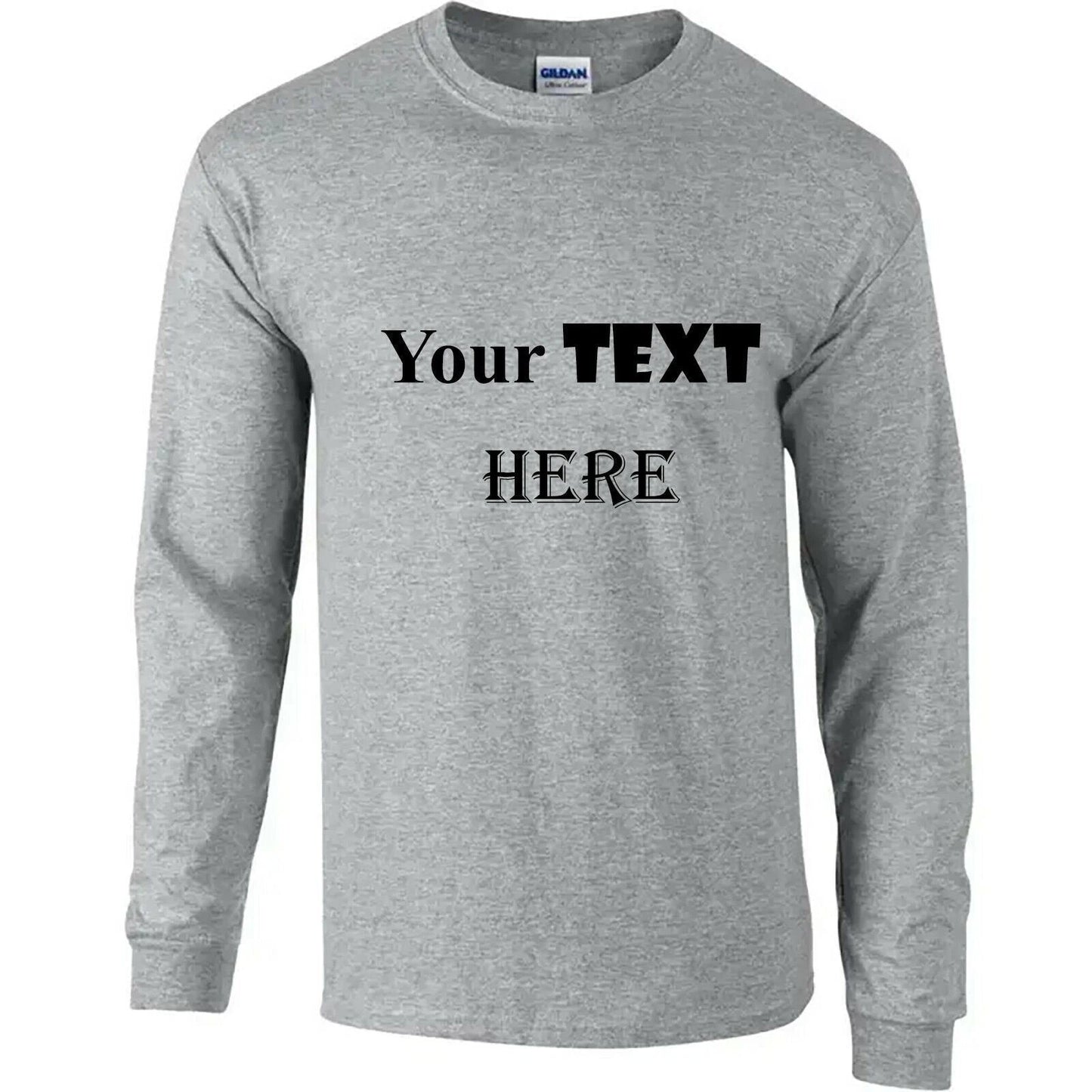 Personalised Customised Mens Custom Printed Long Sleeve T-Shirt Text Printing