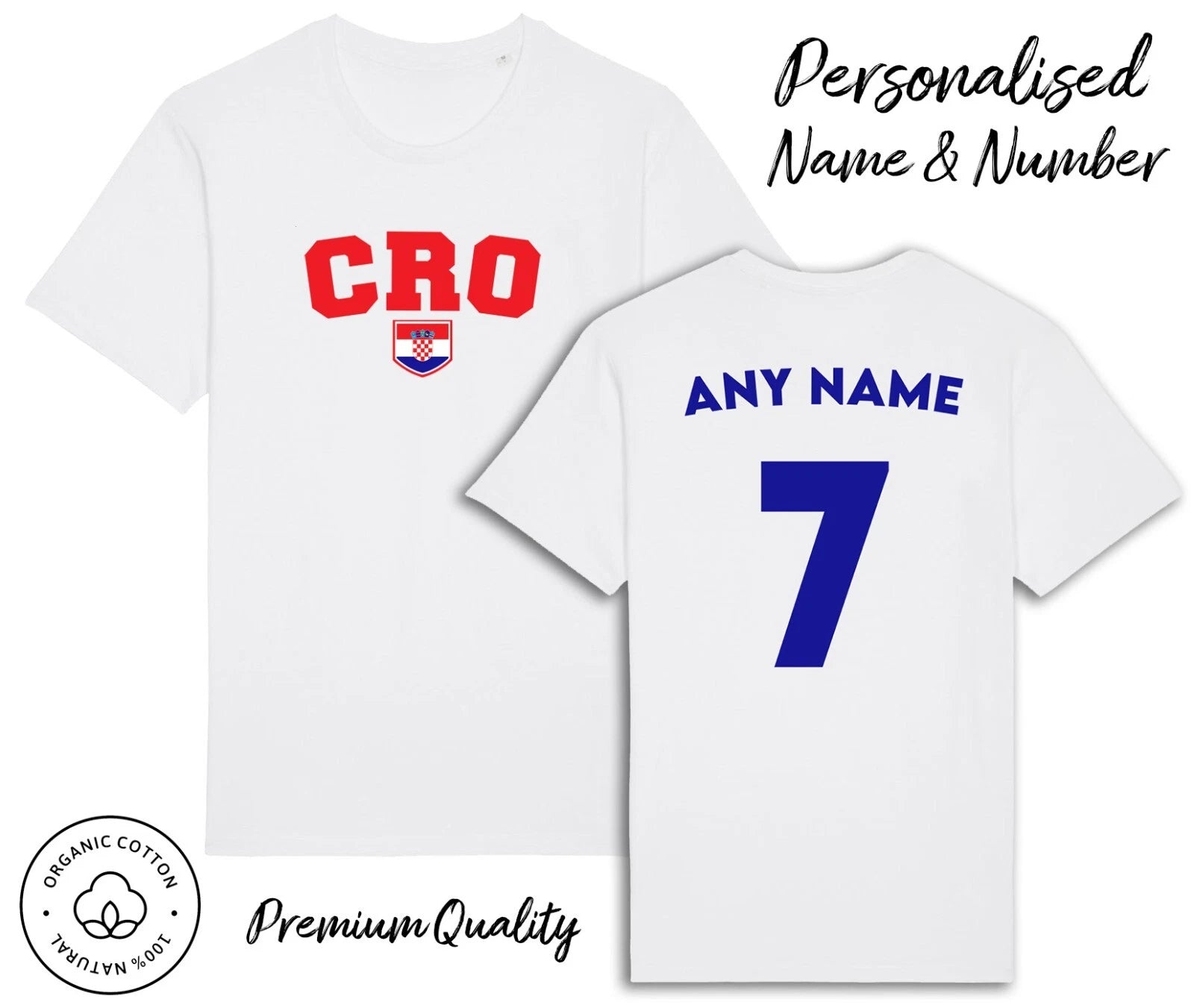 Croatia CRO T-Shirt 2026 Personalised Name & No Adult Kids Baby, Football Euro