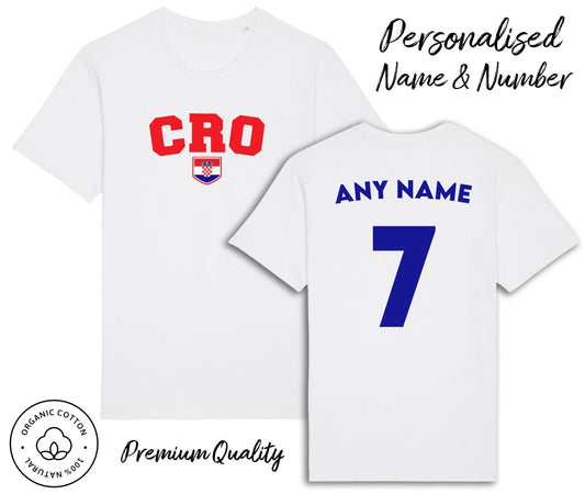Croatia CRO T-Shirt 2026 Personalised Name & No Adult Kids Baby, Football Euro