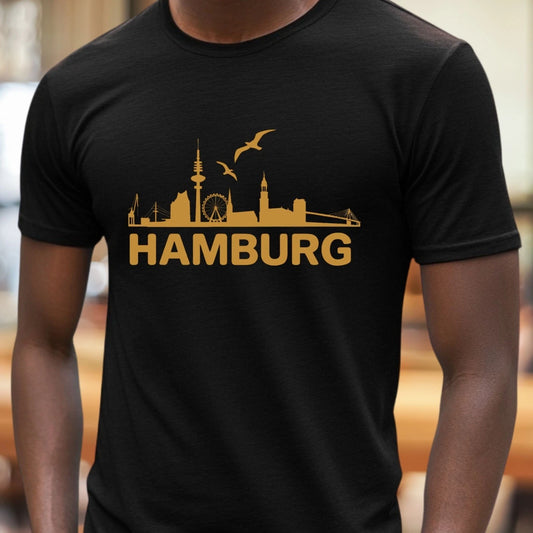 Mens Hamburg Skyline Motif Cotton T-Shirt Size S to 5XL