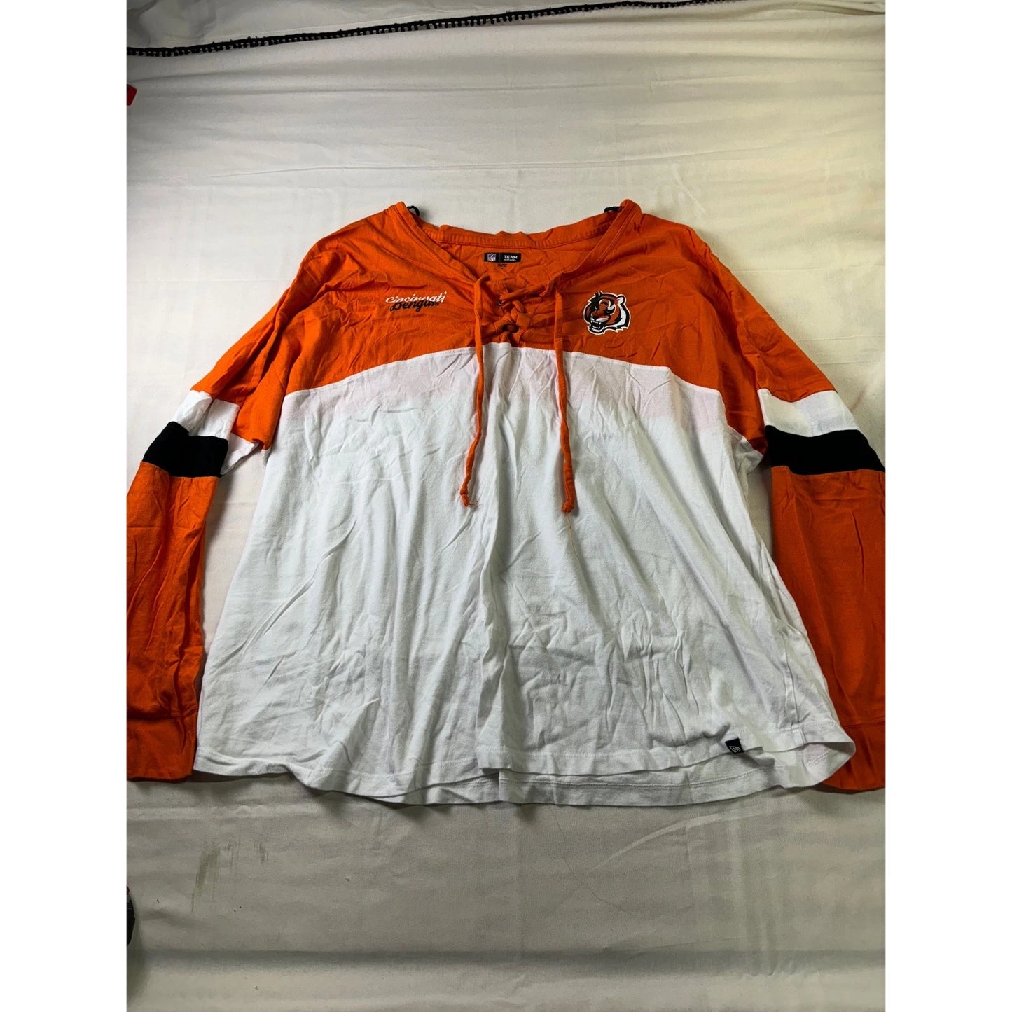 New Era NFL Cincinnati Bengals Lace Up Long Sleeve Shirt Orange White Mens 3X
