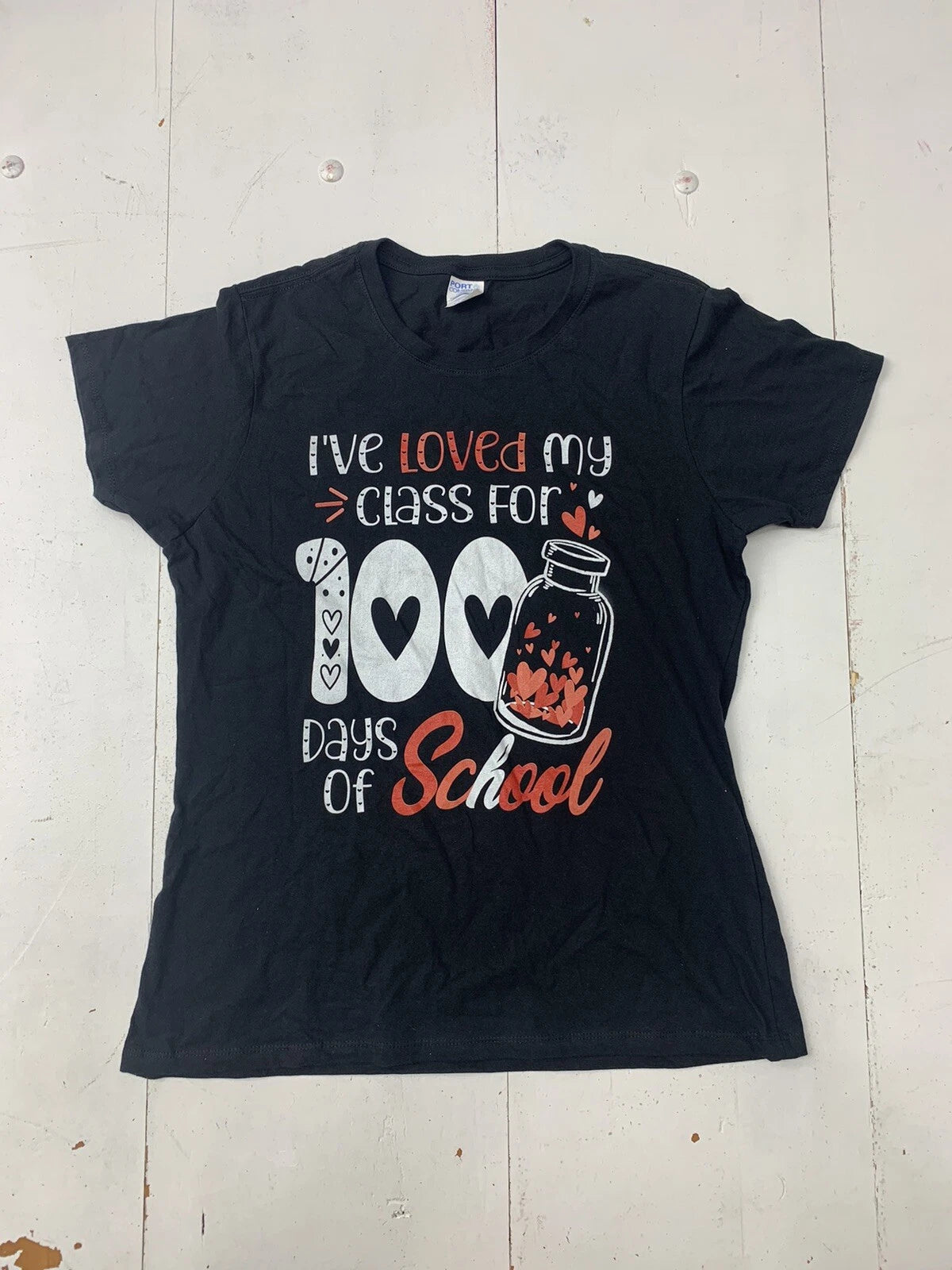 Custom Graphic Short Sleeve Shirt Black 100 Days Teacher Adult Size Large